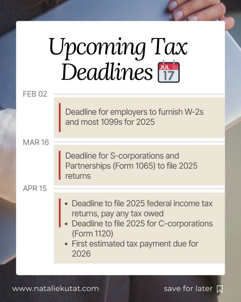upcoming tax deadlines for february 2026